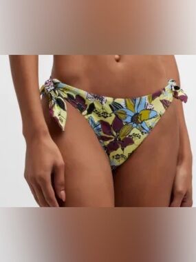 Tanya Taylor Floral Tie-Side Bikini Bottom in Yellow, Blue & Purple